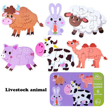 Baby Puzzle Montessori Educational Toys Wood 3D Puzzle Games Iron Box children Puzzles Jigsaw Wooden Puzzles For Kids 2 3 4 Year - Happy Bambino