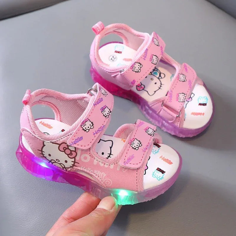 2025 Summer New Baby Led Light Girls Sandals Cute Hello Kitty Children's Casual Shoes Anti-slip Kids Beach Shoes Outdoor Shoes - Happy Bambino