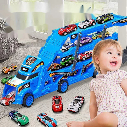 Large Kid Truck Deformation Transporter Car Toys Models Educational Model Folding Track Racing Vehicle Boys Girls Birthday Gift - Happy Bambino