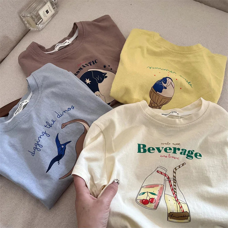 Summer Children Boy Short Sleeve Tees Cartoon Print 2-8Yrs Boys T-shirt Loose Colorful Toddler Kid Boy Tops Little Boys Pullover - Happy Bambino