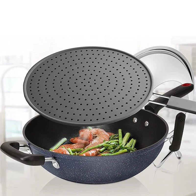 Silicone Kitchen Splatter Screen with Handle Heat-resisting Oil Splash Guard Drain Board Cover Kitchen Frying Pan Lid - Happy Bambino