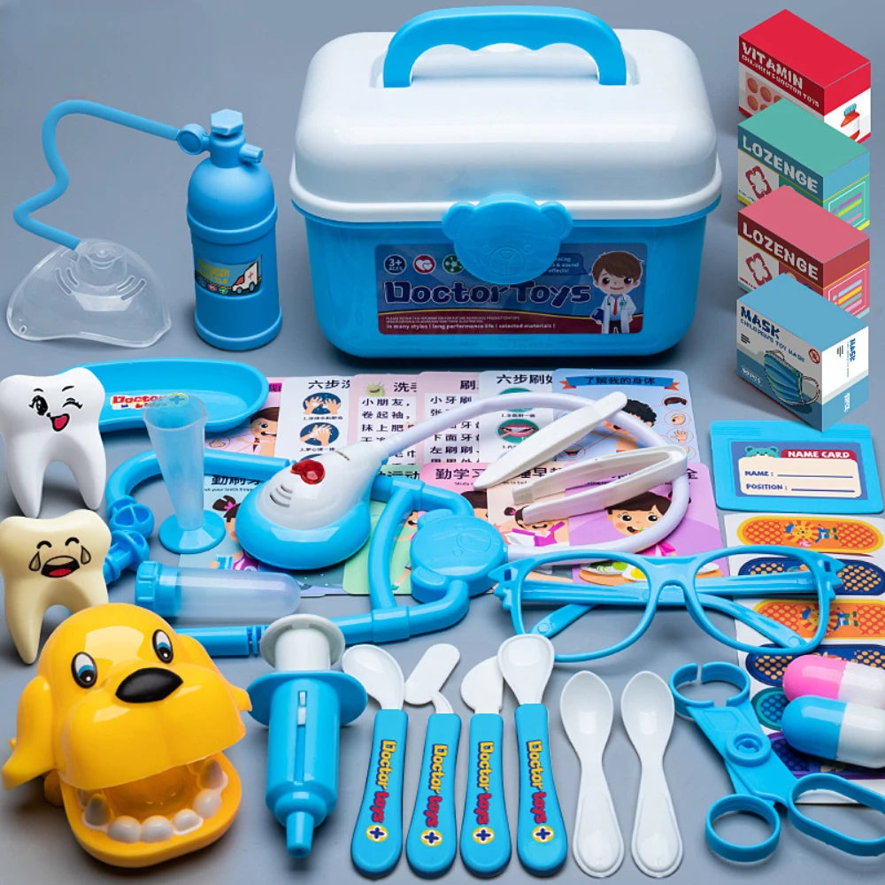 WizKidz Doctor Nurse Role Play Set Medical Tools With Stethoscope & Injectors In A Pretend Play Trolley Box Ideal Gift for Kids - Happy Bambino