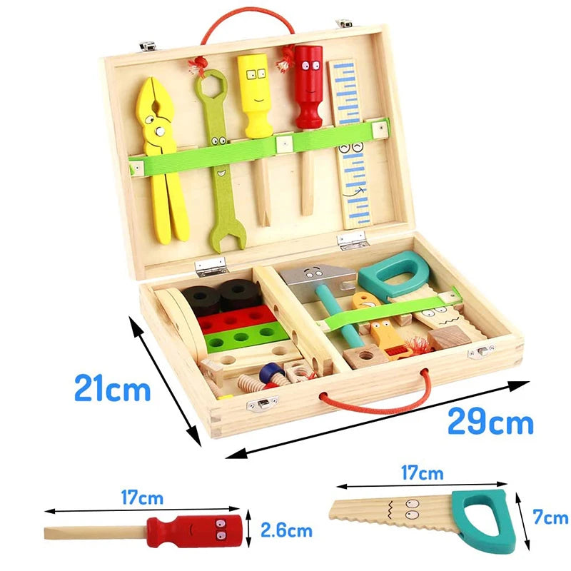 Educational Montessori Kids Toys Plastic Wooden Toolbox Pretend Play Set Children Nut Screw Assembly Simulation Carpenter Tool - Happy Bambino