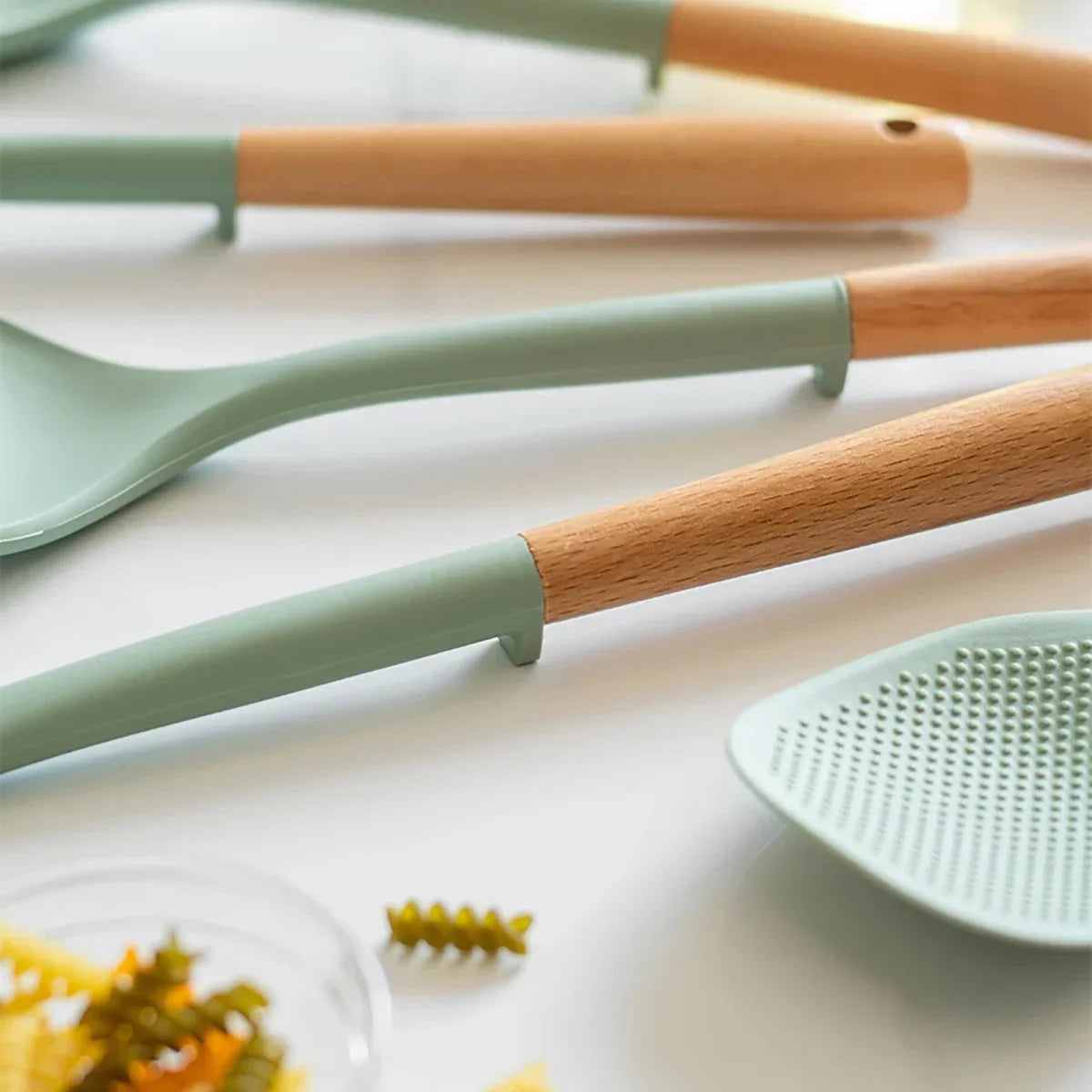 NEW Silicone Spatula Non Stick Pan Wooden Handle Silicone Vegetable Heat-resistant Silicone Cooking Spatula Spoon Kitchen tool - Happy Bambino