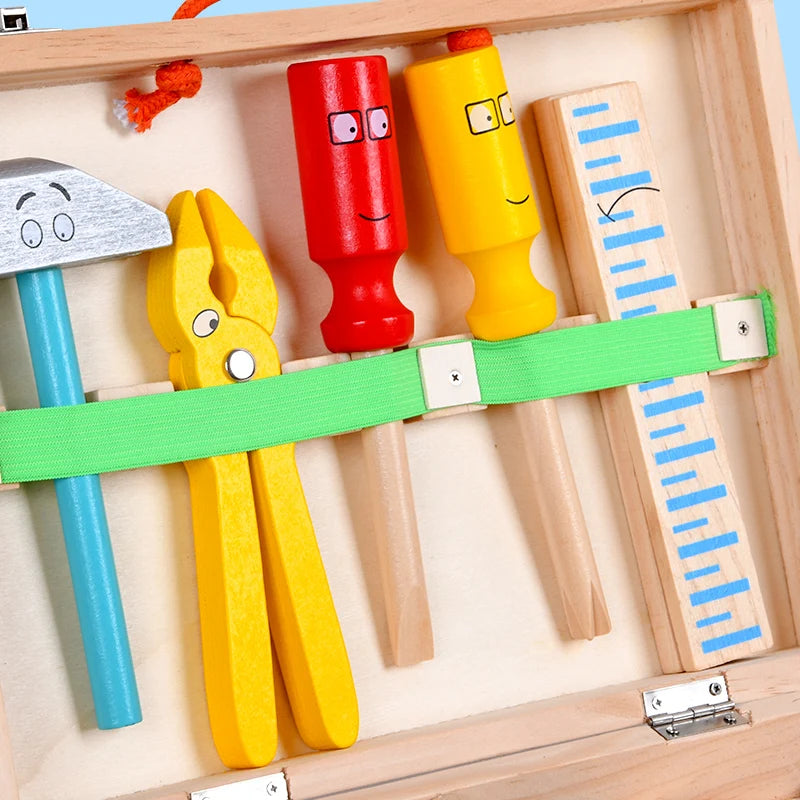 Educational Montessori Kids Toys Plastic Wooden Toolbox Pretend Play Set Children Nut Screw Assembly Simulation Carpenter Tool - Happy Bambino
