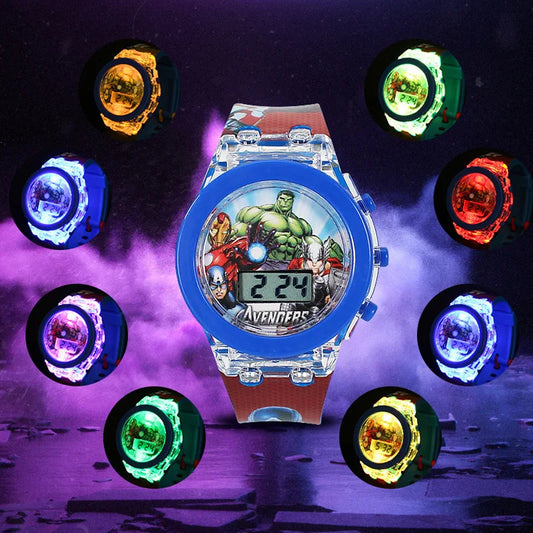 Flash Light Spiderman Kids Watches For Boys Cartoon Hello Kitty Mickey Children Watch Girls Student Clock Gifts free shipping - Happy Bambino