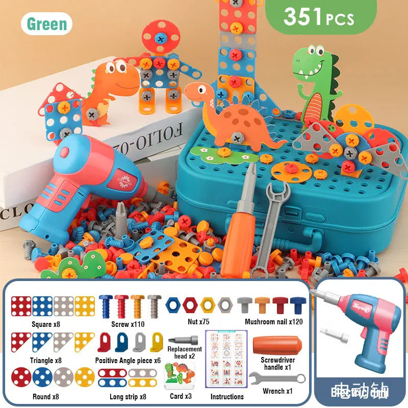 Children DIY Tool Toys Set Electric Drill Screw Nuts 3D Puzzle Toy Pretend Play Tool Kits 2D/3D Educational Toy - Happy Bambino