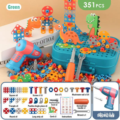 Children DIY Tool Toys Set Electric Drill Screw Nuts 3D Puzzle Toy Pretend Play Tool Kits 2D/3D Educational Toy - Happy Bambino