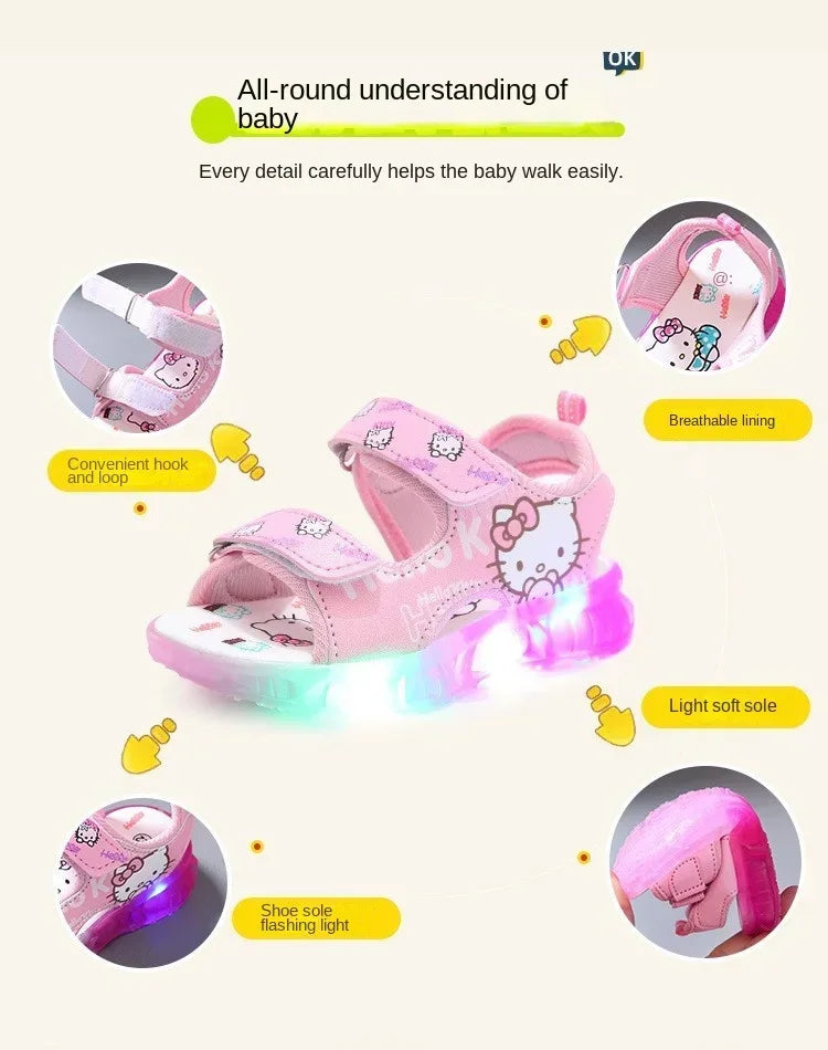2025 Summer New Baby Led Light Girls Sandals Cute Hello Kitty Children's Casual Shoes Anti-slip Kids Beach Shoes Outdoor Shoes - Happy Bambino