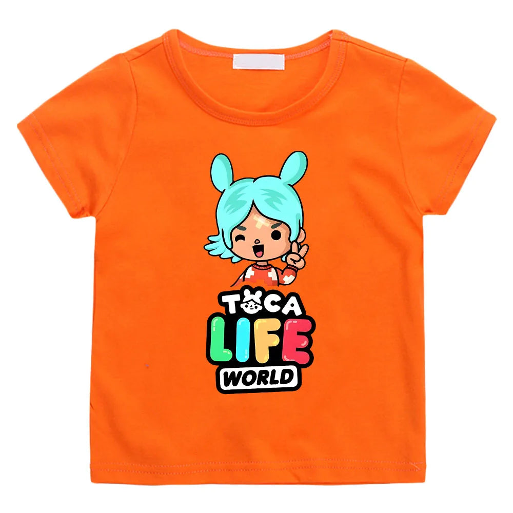 Toca Life World Children's T-shirt 100% Cotton Short Sleeve Tee-shirt Kawaii Cartoon Graphic Printing Tshirts Kids Summer Tops - Happy Bambino