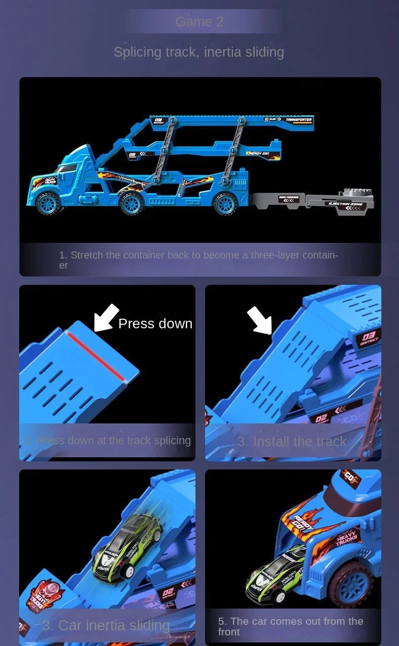 Large Kid Truck Deformation Transporter Car Toys Models Educational Model Folding Track Racing Vehicle Boys Girls Birthday Gift - Happy Bambino