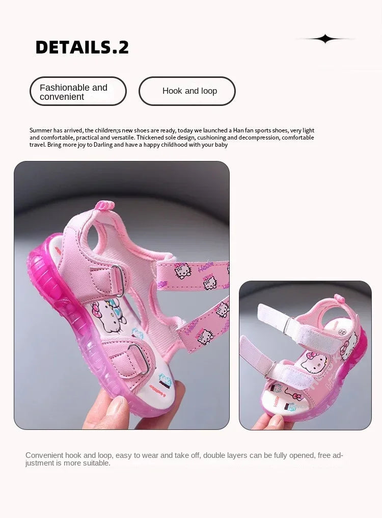 2025 Summer New Baby Led Light Girls Sandals Cute Hello Kitty Children's Casual Shoes Anti-slip Kids Beach Shoes Outdoor Shoes - Happy Bambino