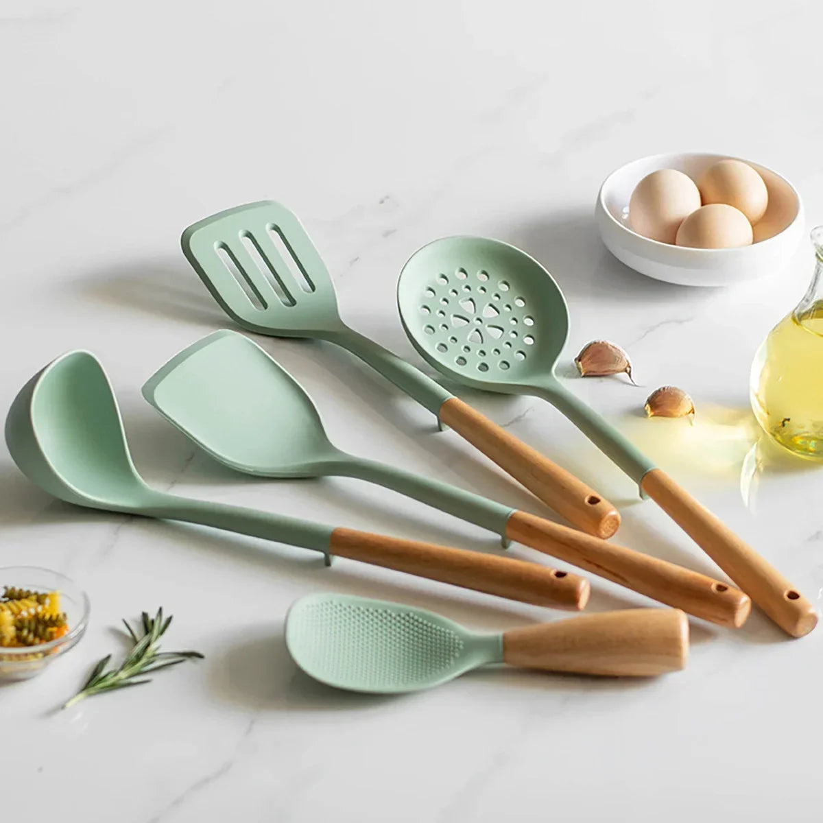 NEW Silicone Spatula Non Stick Pan Wooden Handle Silicone Vegetable Heat-resistant Silicone Cooking Spatula Spoon Kitchen tool - Happy Bambino