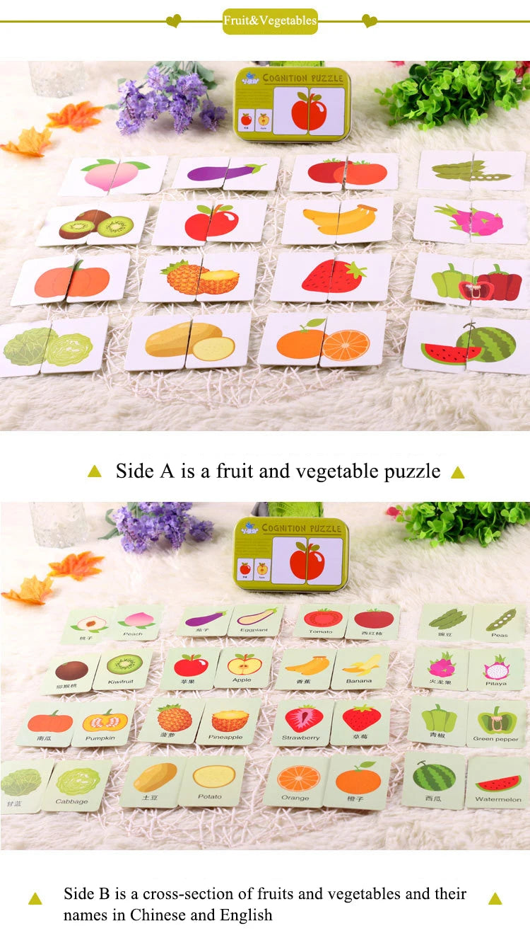 Baby Puzzle Montessori Educational Toys Wood 3D Puzzle Games Iron Box children Puzzles Jigsaw Wooden Puzzles For Kids 2 3 4 Year - Happy Bambino