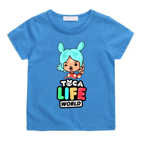 Toca Life World Children's T-shirt 100% Cotton Short Sleeve Tee-shirt Kawaii Cartoon Graphic Printing Tshirts Kids Summer Tops - Happy Bambino