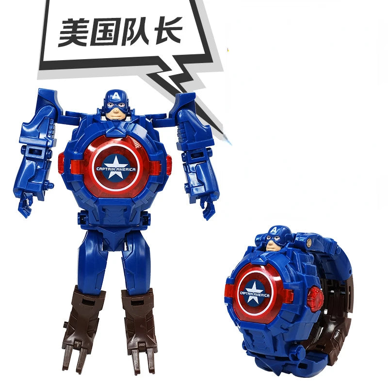 Marvel iron Man Spiderman Cartoons Children's watch Deformation robot 3d LED Luminous watch Children's model toy watch - Happy Bambino