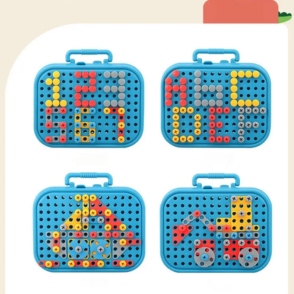 Children DIY Tool Toys Set Electric Drill Screw Nuts 3D Puzzle Toy Pretend Play Tool Kits 2D/3D Educational Toy - Happy Bambino