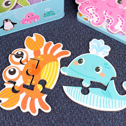 Baby Puzzle Montessori Educational Toys Wood 3D Puzzle Games Iron Box children Puzzles Jigsaw Wooden Puzzles For Kids 2 3 4 Year - Happy Bambino