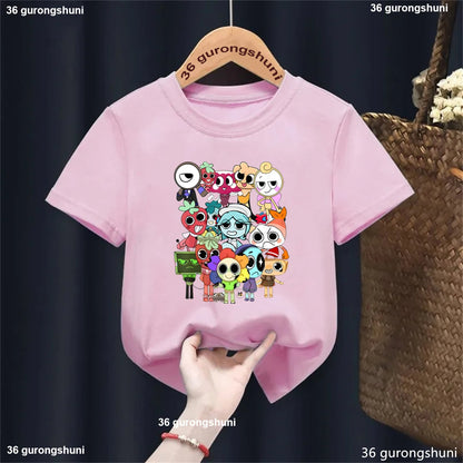 New Dandy'S World T-Shirt Kids Cartoon Figure Print T Shirt Boys Girls Casual Short Sleeve Top Game Dandys World Boys Tshirts - Happy Bambino