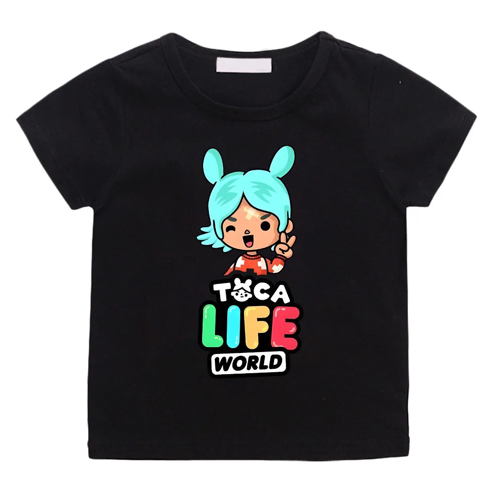 Toca Life World Children's T-shirt 100% Cotton Short Sleeve Tee-shirt Kawaii Cartoon Graphic Printing Tshirts Kids Summer Tops - Happy Bambino