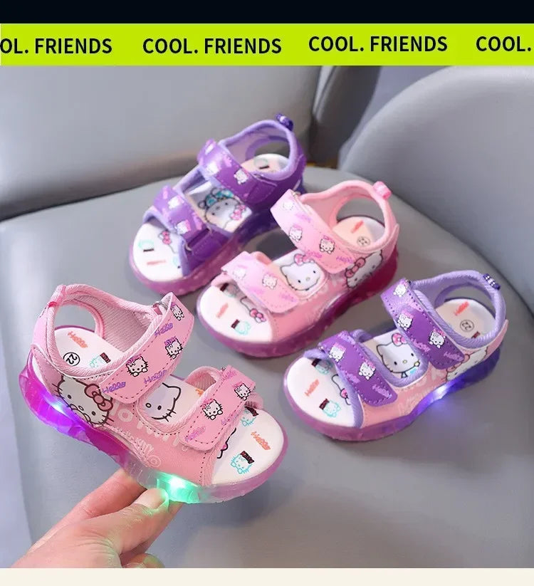 2025 Summer New Baby Led Light Girls Sandals Cute Hello Kitty Children's Casual Shoes Anti-slip Kids Beach Shoes Outdoor Shoes - Happy Bambino