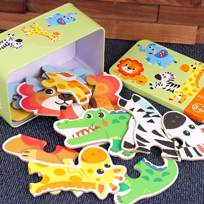 Baby Puzzle Montessori Educational Toys Wood 3D Puzzle Games Iron Box children Puzzles Jigsaw Wooden Puzzles For Kids 2 3 4 Year - Happy Bambino