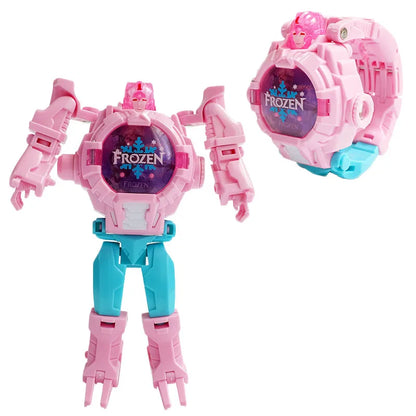 Marvel iron Man Spiderman Cartoons Children's watch Deformation robot 3d LED Luminous watch Children's model toy watch - Happy Bambino