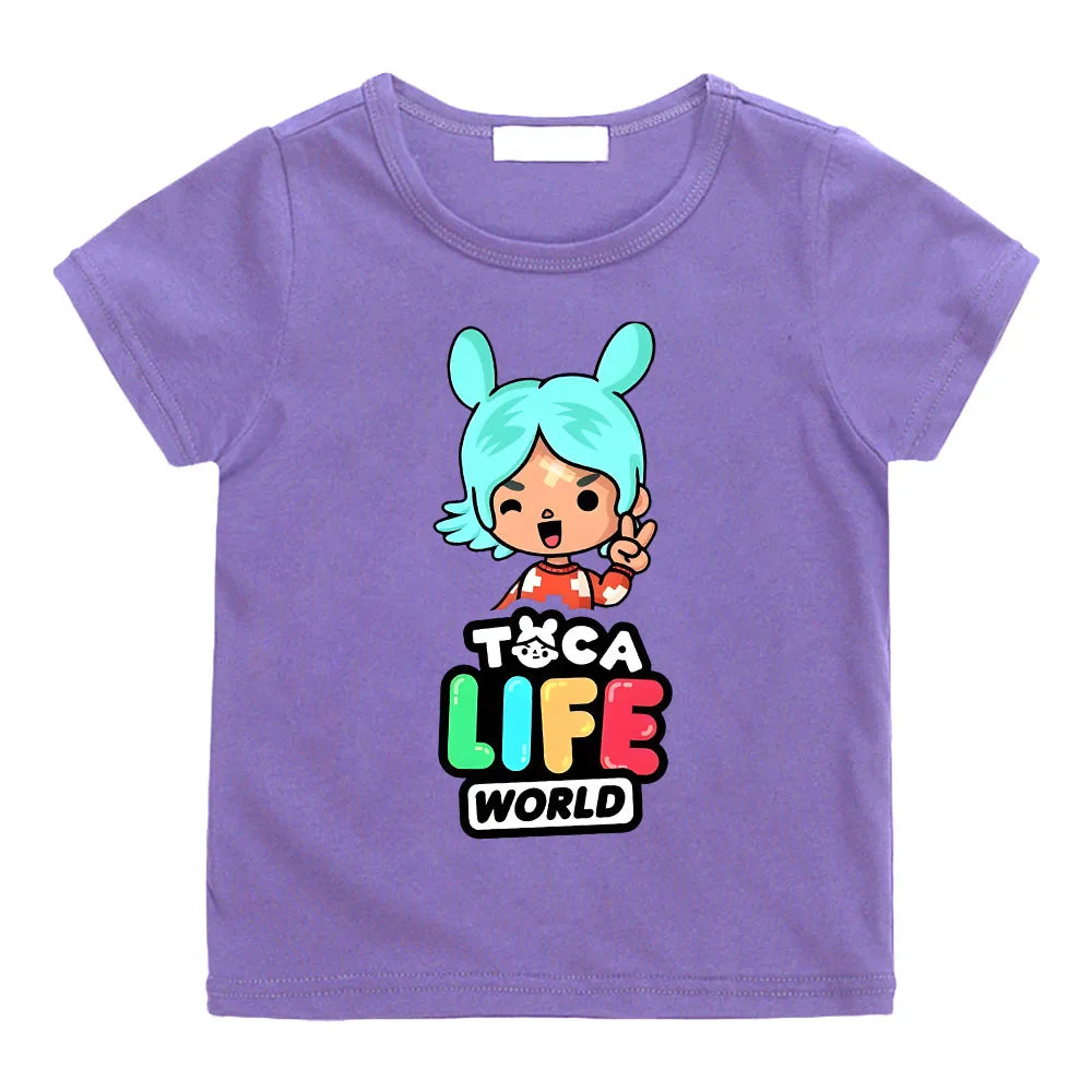 Toca Life World Children's T-shirt 100% Cotton Short Sleeve Tee-shirt Kawaii Cartoon Graphic Printing Tshirts Kids Summer Tops - Happy Bambino