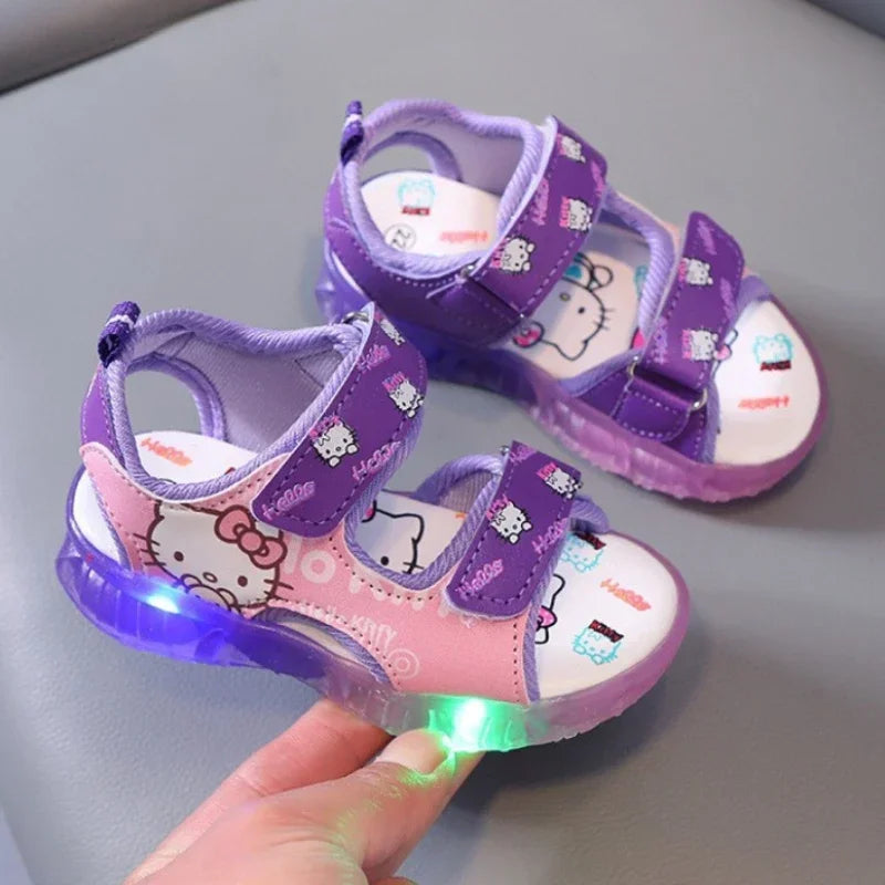 2025 Summer New Baby Led Light Girls Sandals Cute Hello Kitty Children's Casual Shoes Anti-slip Kids Beach Shoes Outdoor Shoes - Happy Bambino