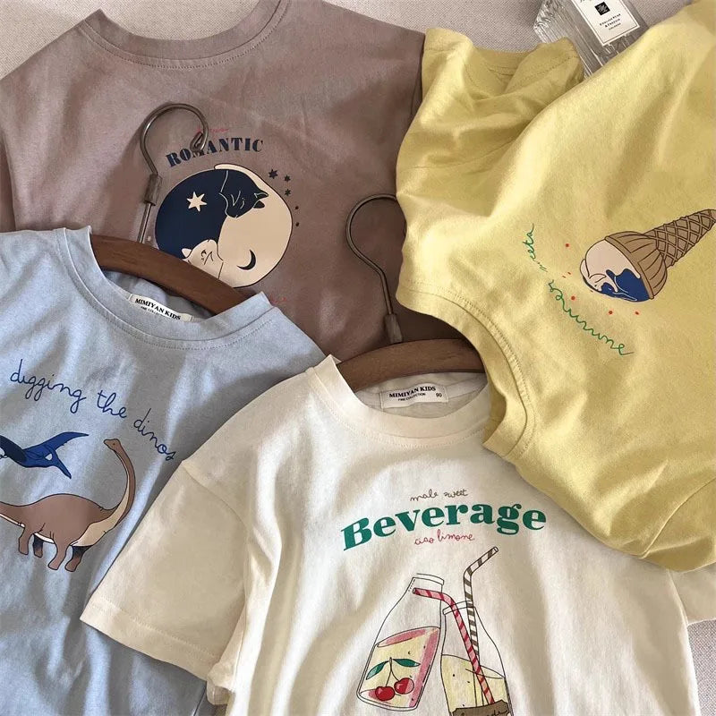 Summer Children Boy Short Sleeve Tees Cartoon Print 2-8Yrs Boys T-shirt Loose Colorful Toddler Kid Boy Tops Little Boys Pullover - Happy Bambino