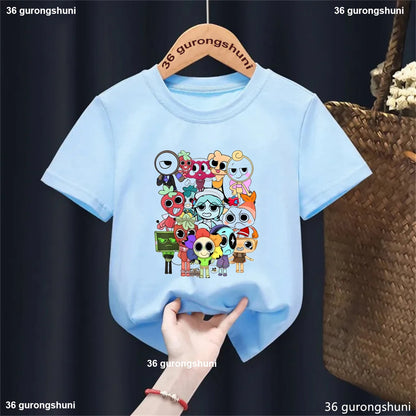 2025 Hot Sale Funny Game Characters  T Shirt Girls/Boys Dandy'S World Kawaii Kids Clothes Summer Short Sleeve 3-13 Years T-Shirt - Happy Bambino