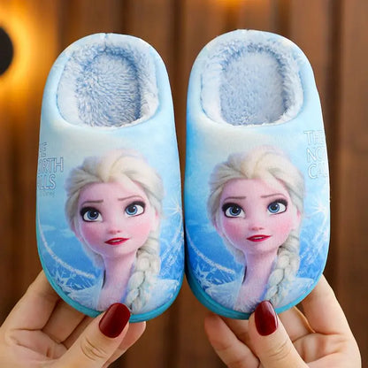 Disney Princess Elsa Winter Children's Heel Cotton Slippers Girls' Warm Frozen Kids' Cotton Black Purple Flats Shoes Size 24-40 - Happy Bambino