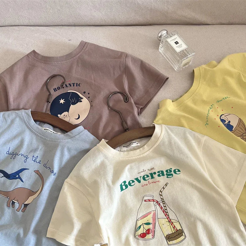 Summer Children Boy Short Sleeve Tees Cartoon Print 2-8Yrs Boys T-shirt Loose Colorful Toddler Kid Boy Tops Little Boys Pullover - Happy Bambino