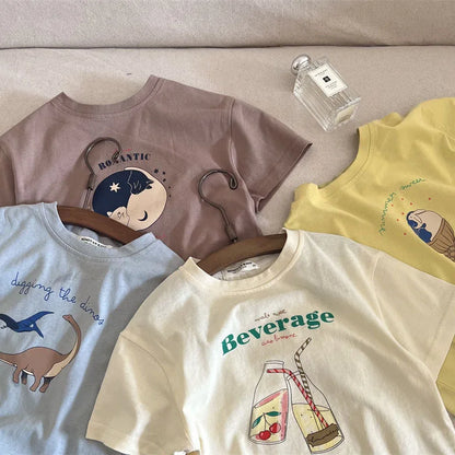 Summer Children Boy Short Sleeve Tees Cartoon Print 2-8Yrs Boys T-shirt Loose Colorful Toddler Kid Boy Tops Little Boys Pullover - Happy Bambino