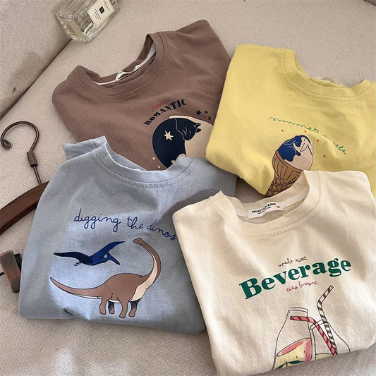 Summer Children Boy Short Sleeve Tees Cartoon Print 2-8Yrs Boys T-shirt Loose Colorful Toddler Kid Boy Tops Little Boys Pullover - Happy Bambino