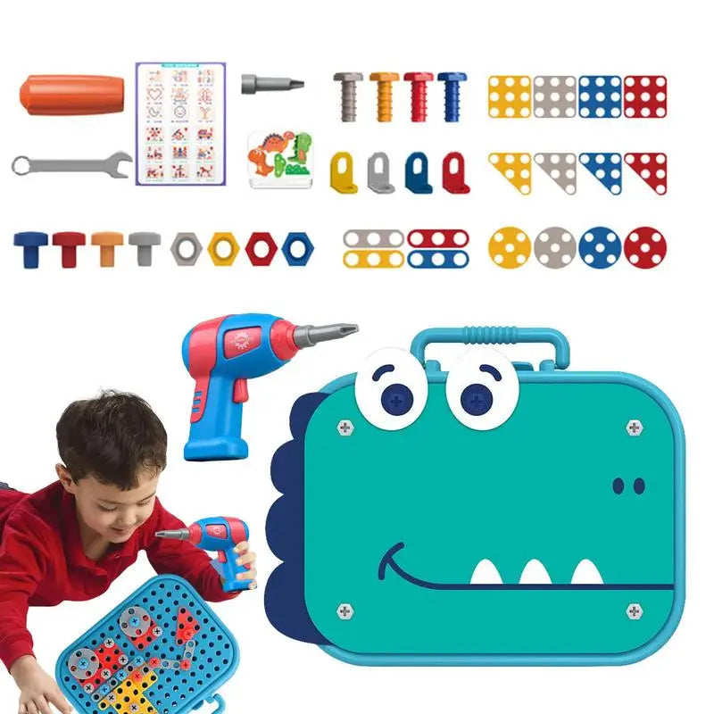 Children DIY Tool Toys Set Electric Drill Screw Nuts 3D Puzzle Toy Pretend Play Tool Kits 2D/3D Educational Toy - Happy Bambino