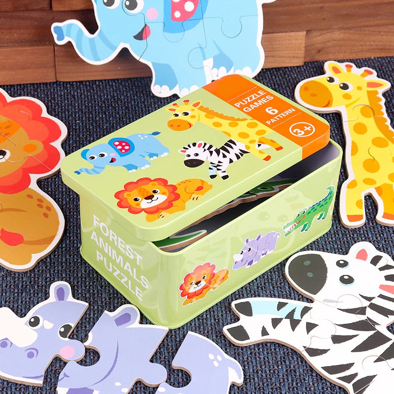Baby Puzzle Montessori Educational Toys Wood 3D Puzzle Games Iron Box children Puzzles Jigsaw Wooden Puzzles For Kids 2 3 4 Year - Happy Bambino
