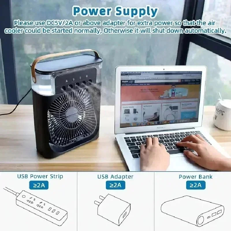 New 3 In 1 Fan AIr Conditioner Household Mini Air Cooler LED Night Light Portable Humidifier Air Adjustment Fan Office Home Fan - Happy Bambino