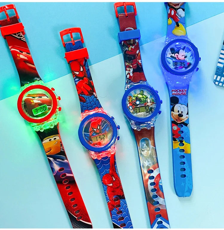 Flash Light Spiderman Kids Watches For Boys Cartoon Hello Kitty Mickey Children Watch Girls Student Clock Gifts free shipping - Happy Bambino