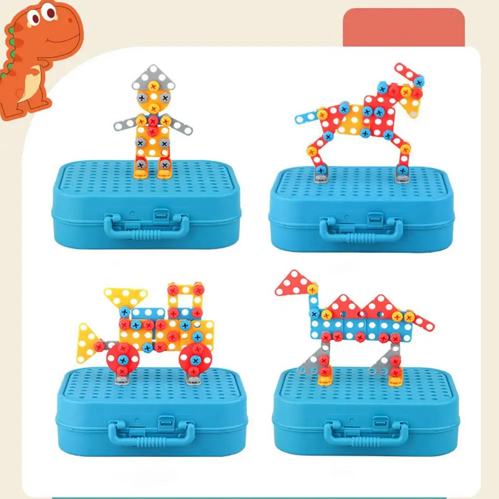 Children DIY Tool Toys Set Electric Drill Screw Nuts 3D Puzzle Toy Pretend Play Tool Kits 2D/3D Educational Toy - Happy Bambino