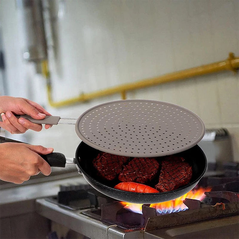 Silicone Kitchen Splatter Screen with Handle Heat-resisting Oil Splash Guard Drain Board Cover Kitchen Frying Pan Lid - Happy Bambino