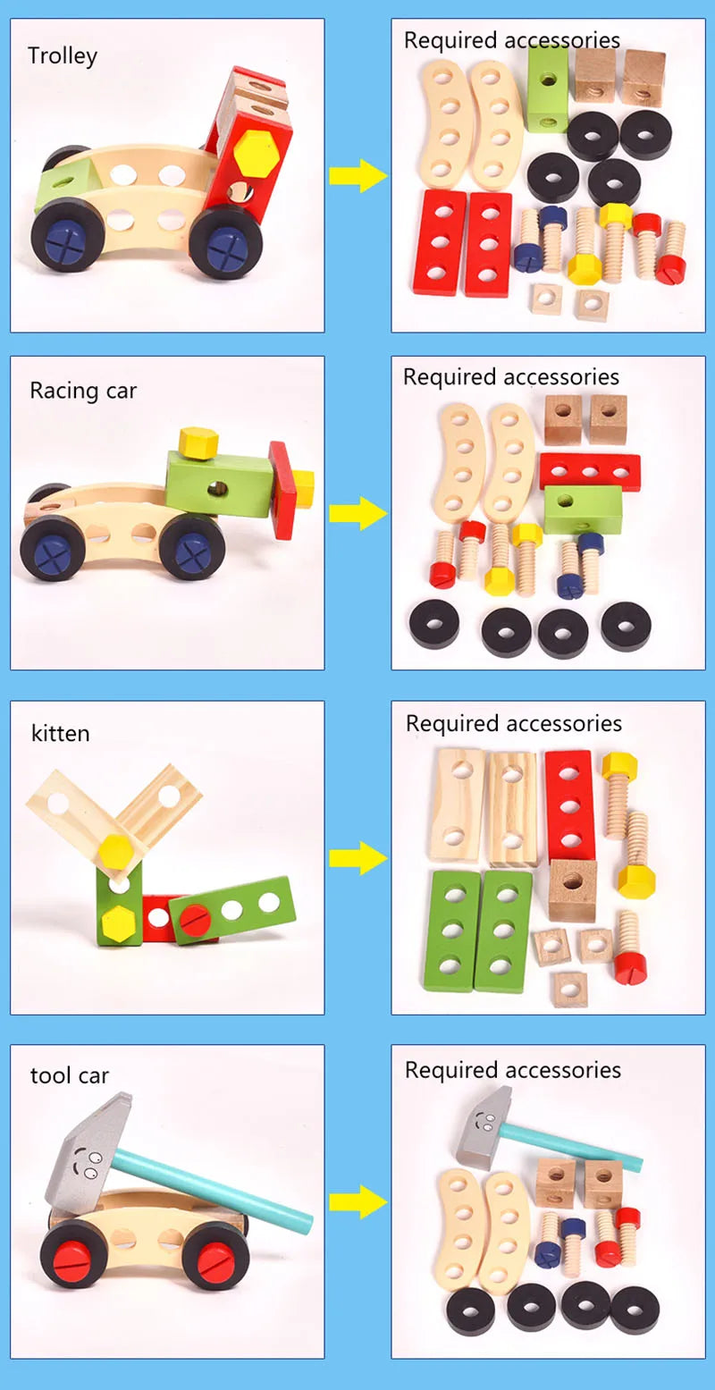 Educational Montessori Kids Toys Plastic Wooden Toolbox Pretend Play Set Children Nut Screw Assembly Simulation Carpenter Tool - Happy Bambino