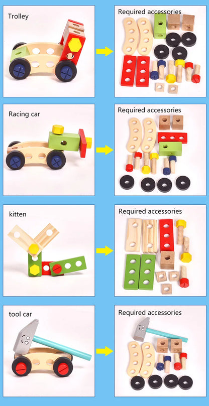 Educational Montessori Kids Toys Plastic Wooden Toolbox Pretend Play Set Children Nut Screw Assembly Simulation Carpenter Tool - Happy Bambino