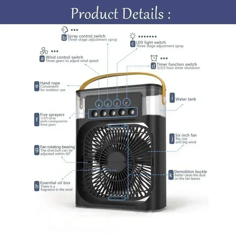 New 3 In 1 Fan AIr Conditioner Household Mini Air Cooler LED Night Light Portable Humidifier Air Adjustment Fan Office Home Fan - Happy Bambino