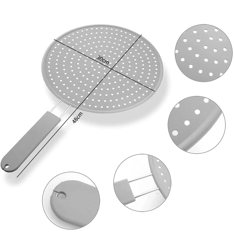 Silicone Kitchen Splatter Screen with Handle Heat-resisting Oil Splash Guard Drain Board Cover Kitchen Frying Pan Lid - Happy Bambino