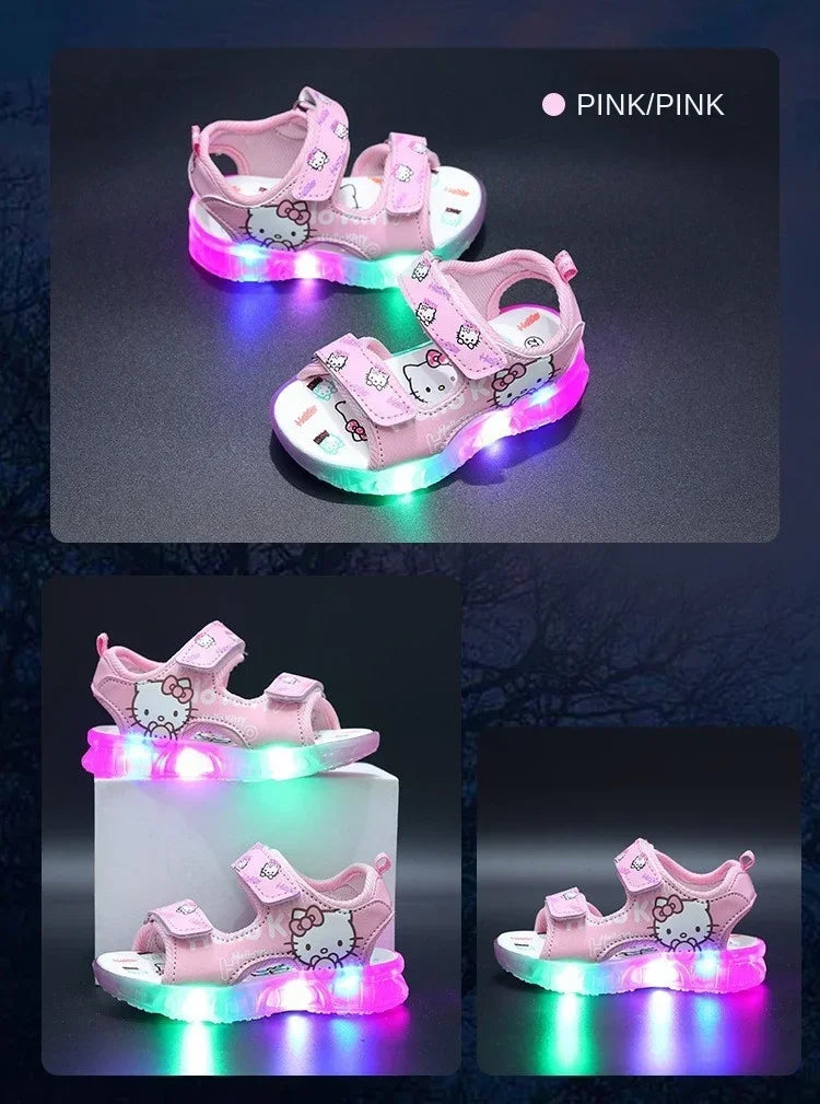2025 Summer New Baby Led Light Girls Sandals Cute Hello Kitty Children's Casual Shoes Anti-slip Kids Beach Shoes Outdoor Shoes - Happy Bambino