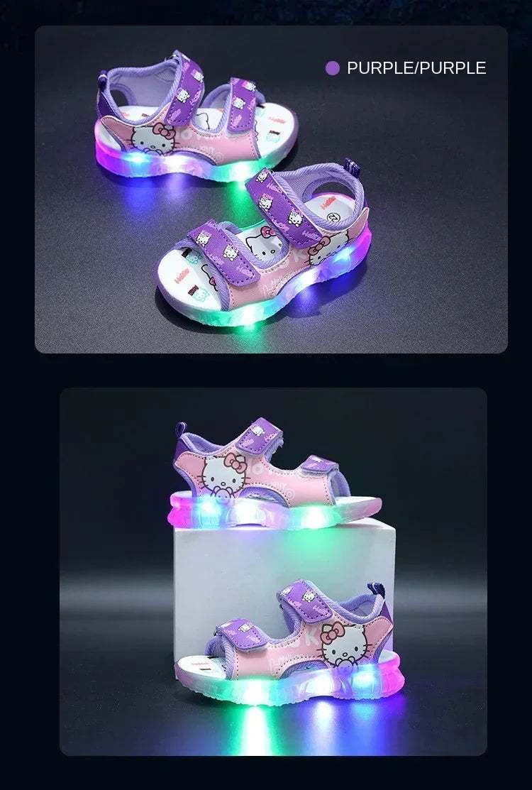 2025 Summer New Baby Led Light Girls Sandals Cute Hello Kitty Children's Casual Shoes Anti-slip Kids Beach Shoes Outdoor Shoes - Happy Bambino