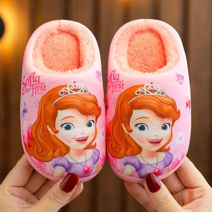 Disney Princess Elsa Winter Children's Heel Cotton Slippers Girls' Warm Frozen Kids' Cotton Black Purple Flats Shoes Size 24-40 - Happy Bambino