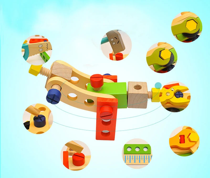 Educational Montessori Kids Toys Plastic Wooden Toolbox Pretend Play Set Children Nut Screw Assembly Simulation Carpenter Tool - Happy Bambino