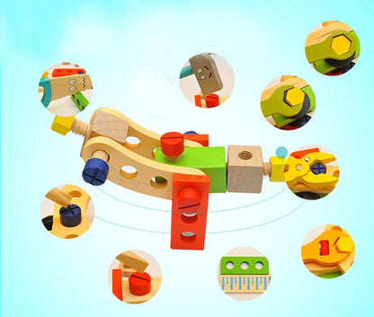 Educational Montessori Kids Toys Plastic Wooden Toolbox Pretend Play Set Children Nut Screw Assembly Simulation Carpenter Tool - Happy Bambino